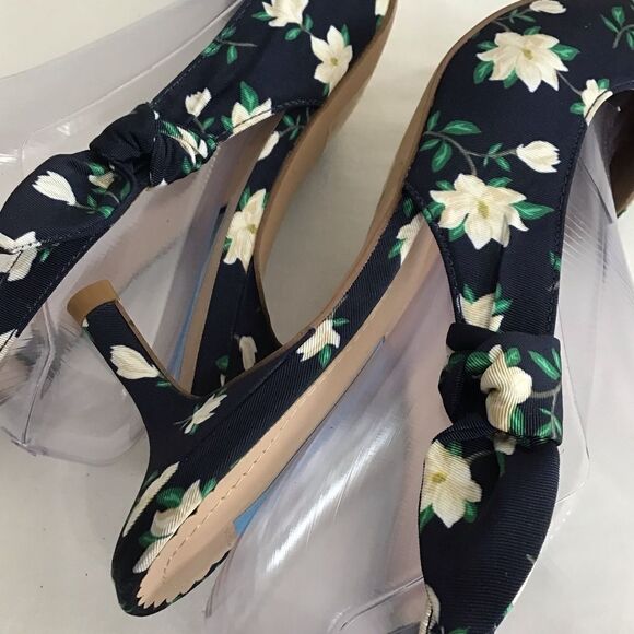 Draper James Denim Willow Slingback Heels Navy Floral Magnolia Shoes Size 9 - Picture 9 of 13